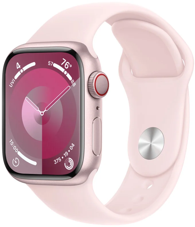 Apple Watch Series 9 41 mm Cellular Pink Aluminium so svetloružovým športovým remienkom - M/L