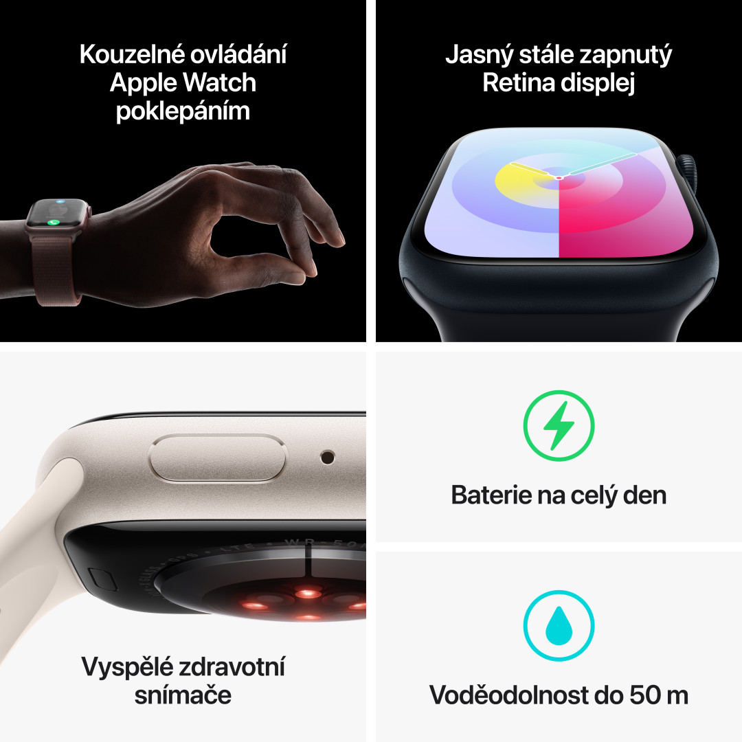 Apple Watch Series 9 41 mm Cellular Star White Aluminium s bielym športovým remienkom Star - S/M