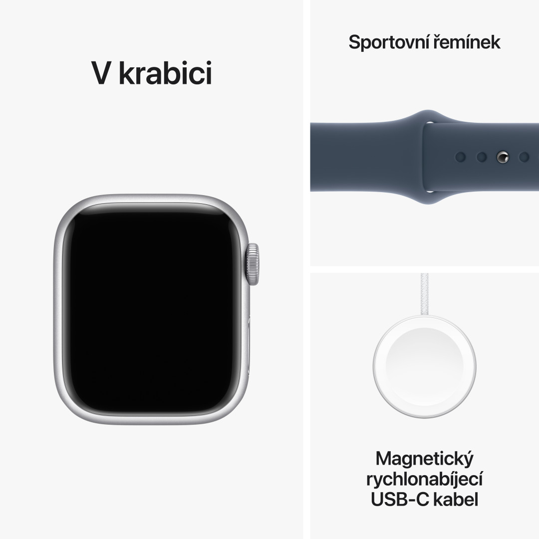 Apple Watch Series 9 41 mm strieborné hliníkové s ľadovo modrým športovým remienkom - S/M