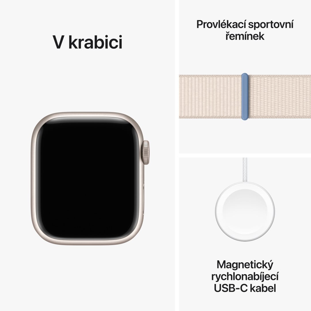 Apple Watch Series 9 41mm Cellular Hvězdně bílý hliník s hvězdně bílým provlékacím sportovním řemínkem