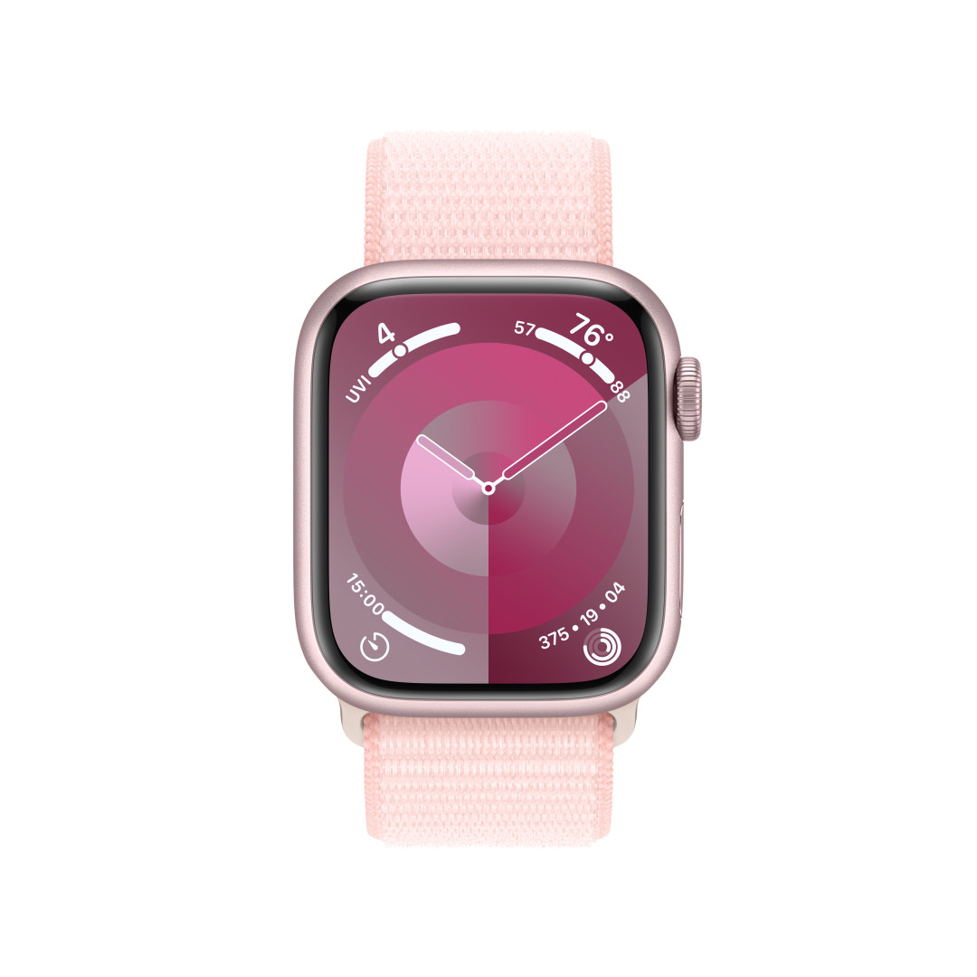 Apple Watch Series 9 41mm Cellular Růžový hliník se světle růžovým provlékacím sportovním řemínkem