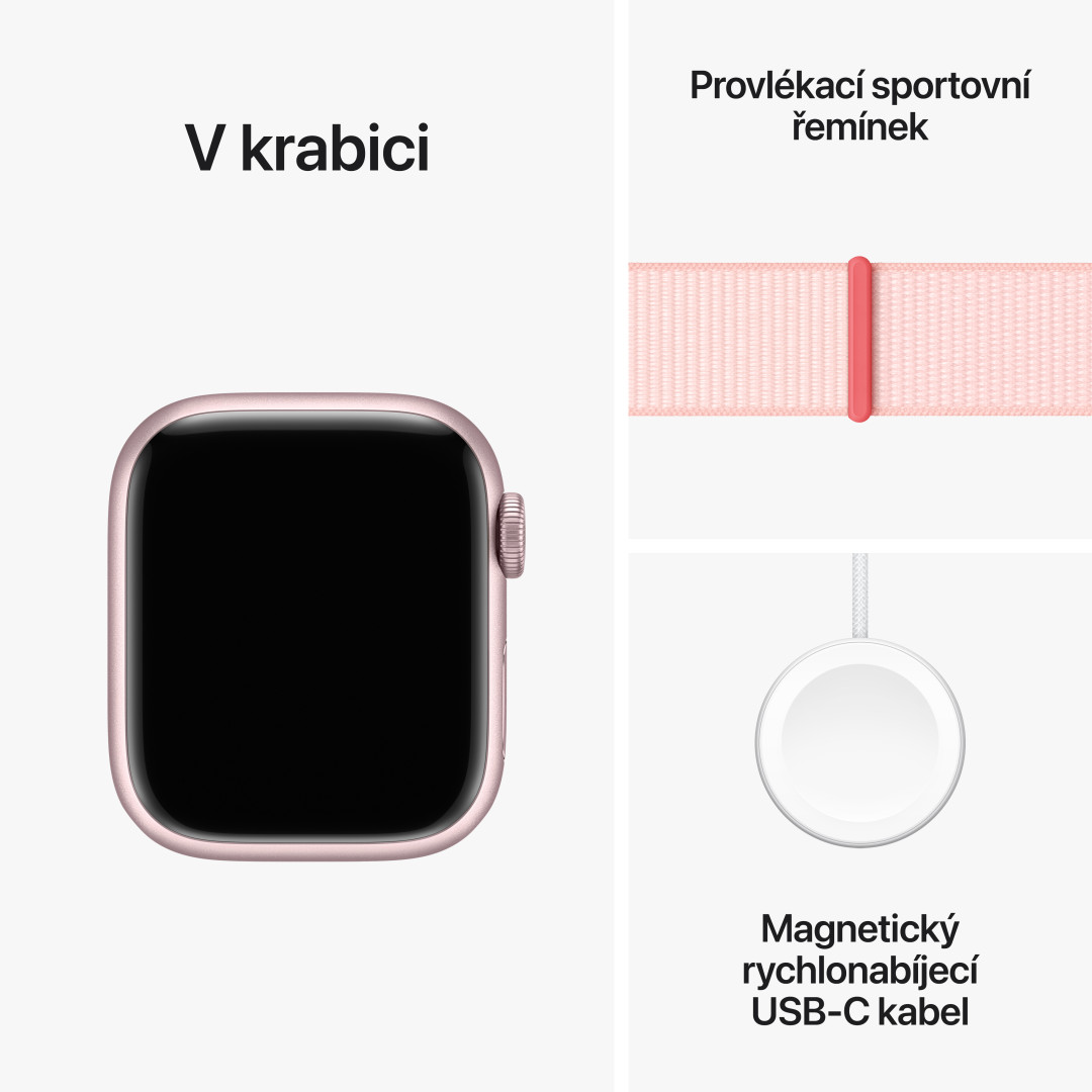Apple Watch Series 9 41mm Cellular Růžový hliník se světle růžovým provlékacím sportovním řemínkem