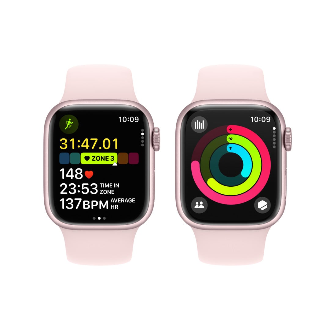Apple Watch Series 9 41mm Cellular Růžový hliník se světle růžovým sportovním řemínkem - M/L