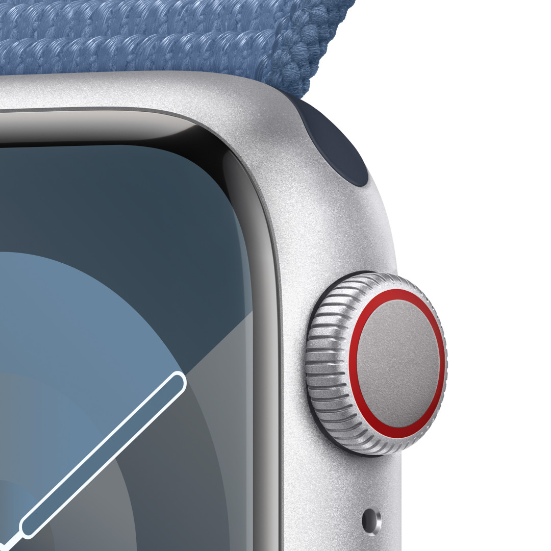 Apple Watch Series 9 41mm Cellular Stříbrný hliník s ledově modrým provlékacím sportovním řemínkem