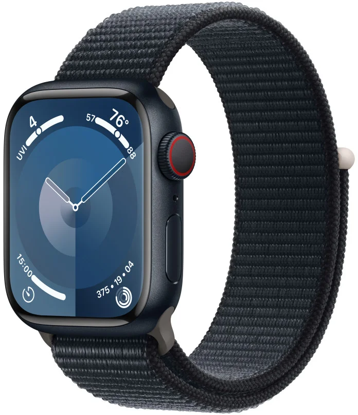 Apple Watch Series 9 41mm Cellular Temně inkoustový hliník s temně inkoustovým provlékacím sportovním řemínkem