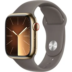 Apple Watch Series 9 41mm Cellular Zlatý nerez s jílově šedým sportovním řemínkem - M/L