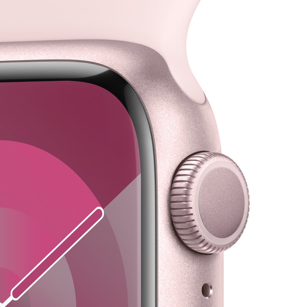 Apple Watch Series 9 41mm Růžový hliník se světle růžovým sportovním řemínkem - M/L