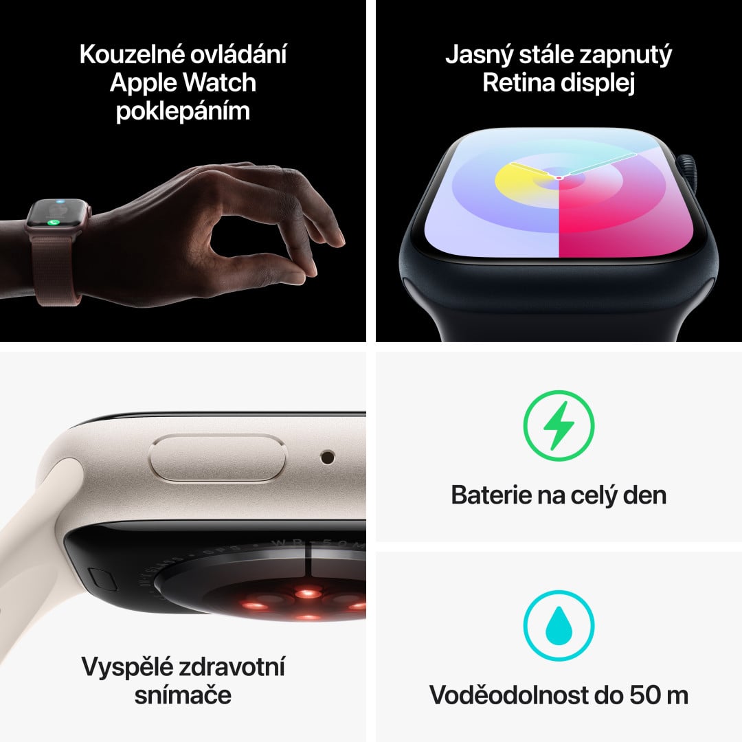 Apple Watch Series 9 41mm Růžový hliník se světle růžovým sportovním řemínkem - S/M