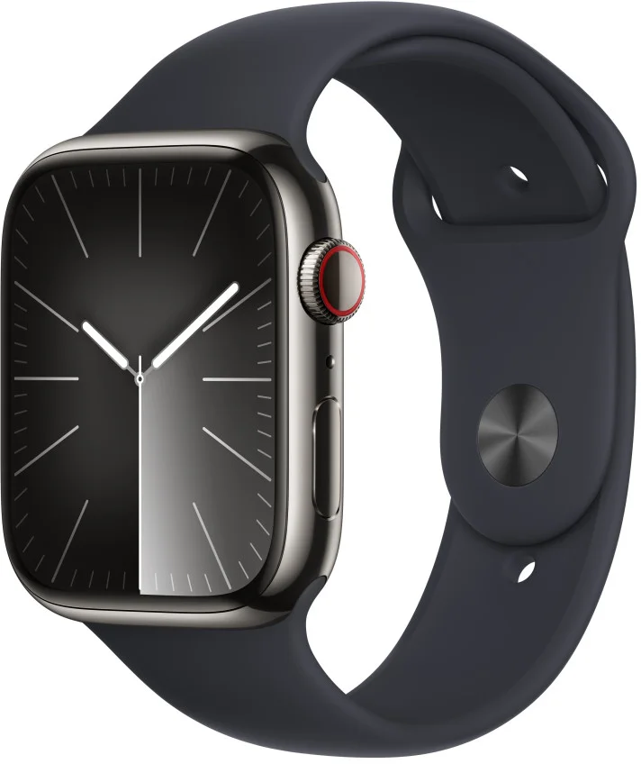 Apple Watch Series 9 45 mm Cellular Grafitovo sivá nehrdzavejúca oceľ s tmavým atramentovým športovým remienkom - S/M