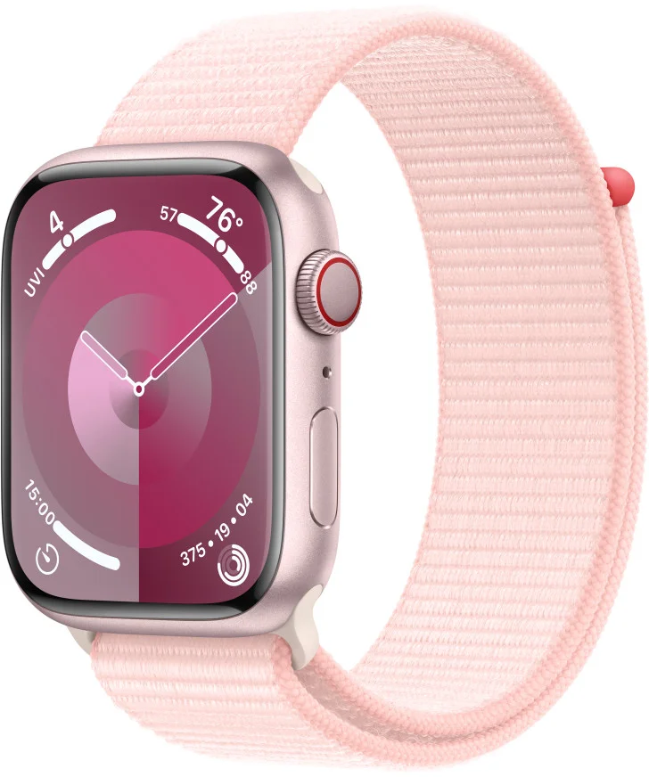 Apple Watch Series 9 45 mm Cellular Pink Aluminium so svetloružovým športovým remienkom