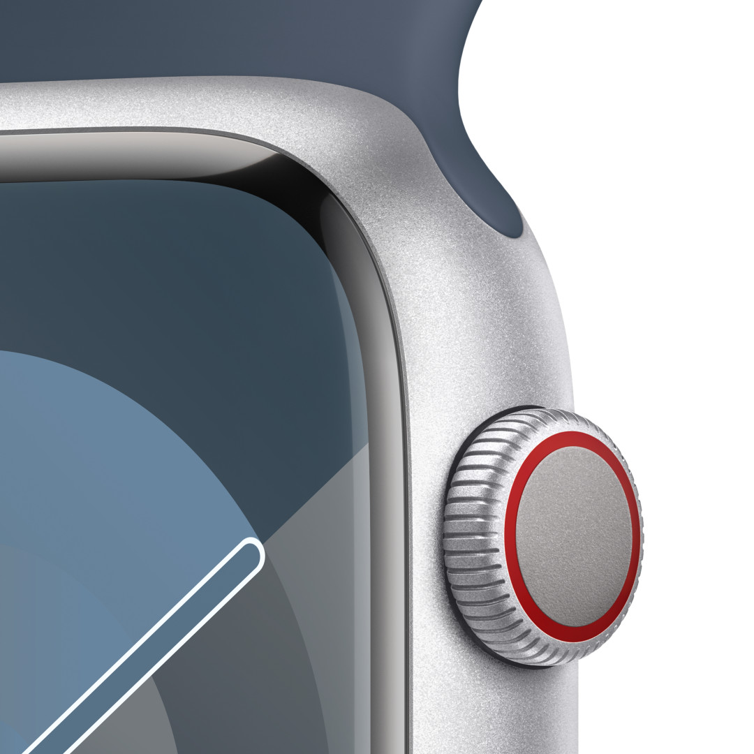 Apple Watch Series 9 45 mm Cellular Silver Aluminium s ľadovo modrým športovým remienkom - S/M