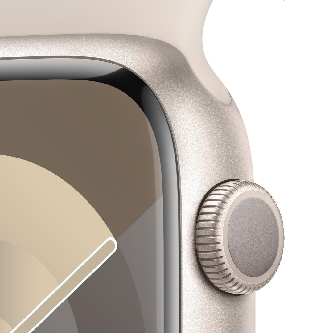 Apple Watch Series 9 45 mm Hviezdne biely hliník s hviezdne bielym športovým remienkom - S/M