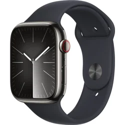Apple Watch Series 9 45mm Cellular Grafitově šedý nerez s temně inkoustovým sportovním řemínkem - S/M