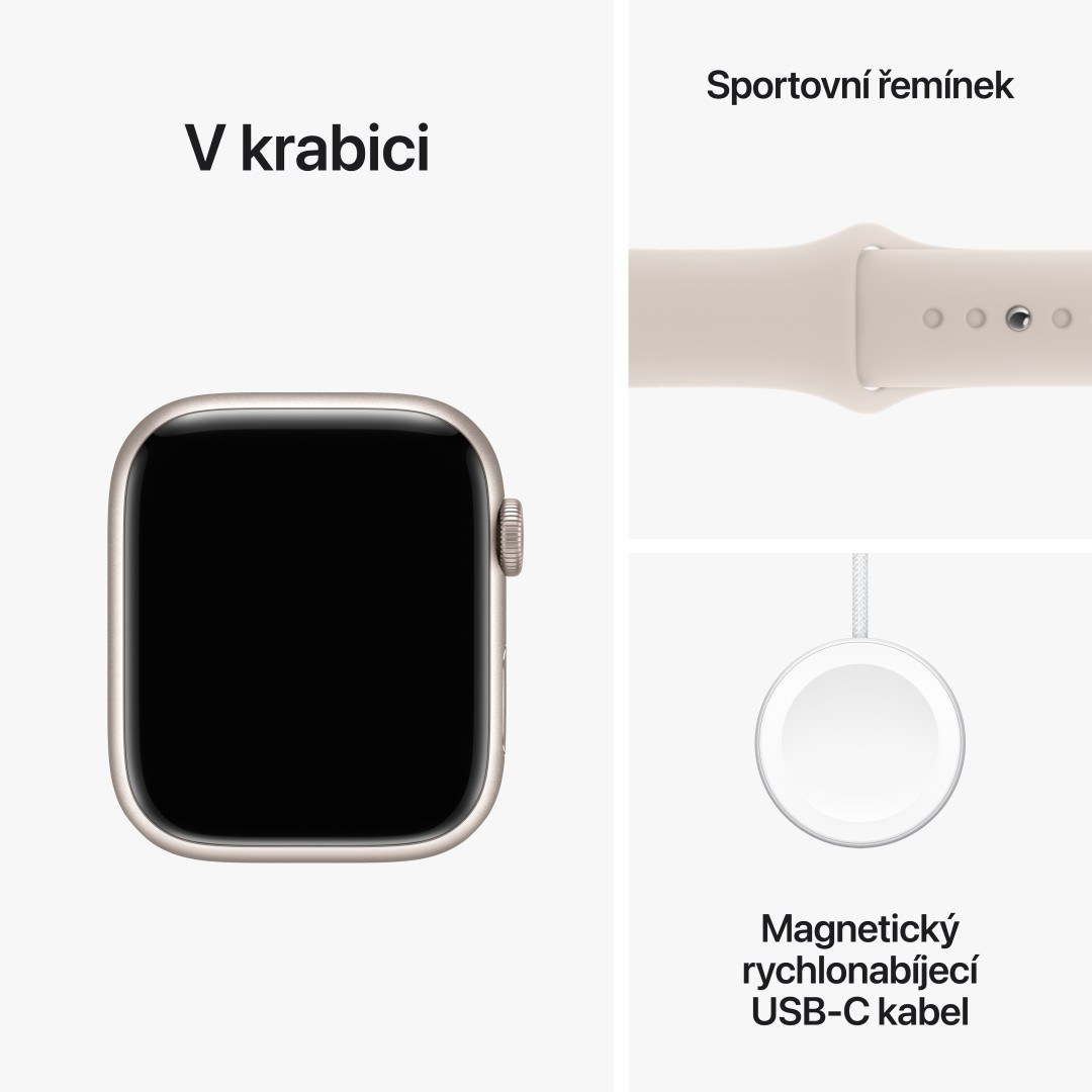 Apple Watch Series 9 45mm Cellular Hvězdně bílý hliník s hvězdně bílým sportovním řemínkem - S/M
