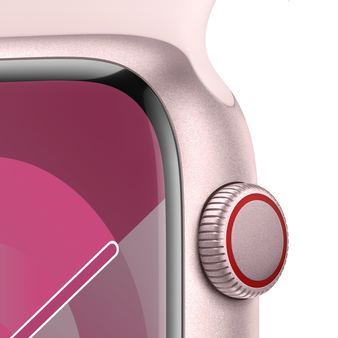 Apple Watch Series 9 45mm Cellular Růžový hliník se světle růžovým sportovním řemínkem - S/M