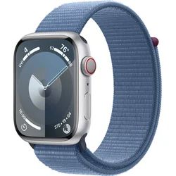 Apple Watch Series 9 45mm Cellular Stříbrný hliník s ledově modrým provlékacím sportovním řemínkem