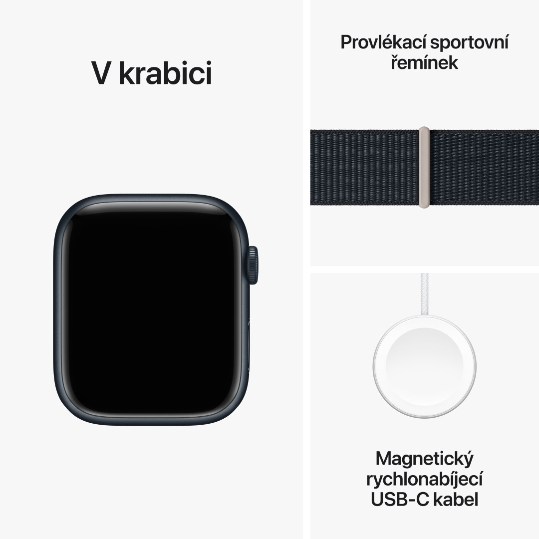 Apple Watch Series 9 45mm Cellular Temně inkoustový hliník s temně inkoustovým provlékacím sportovním řemínkem