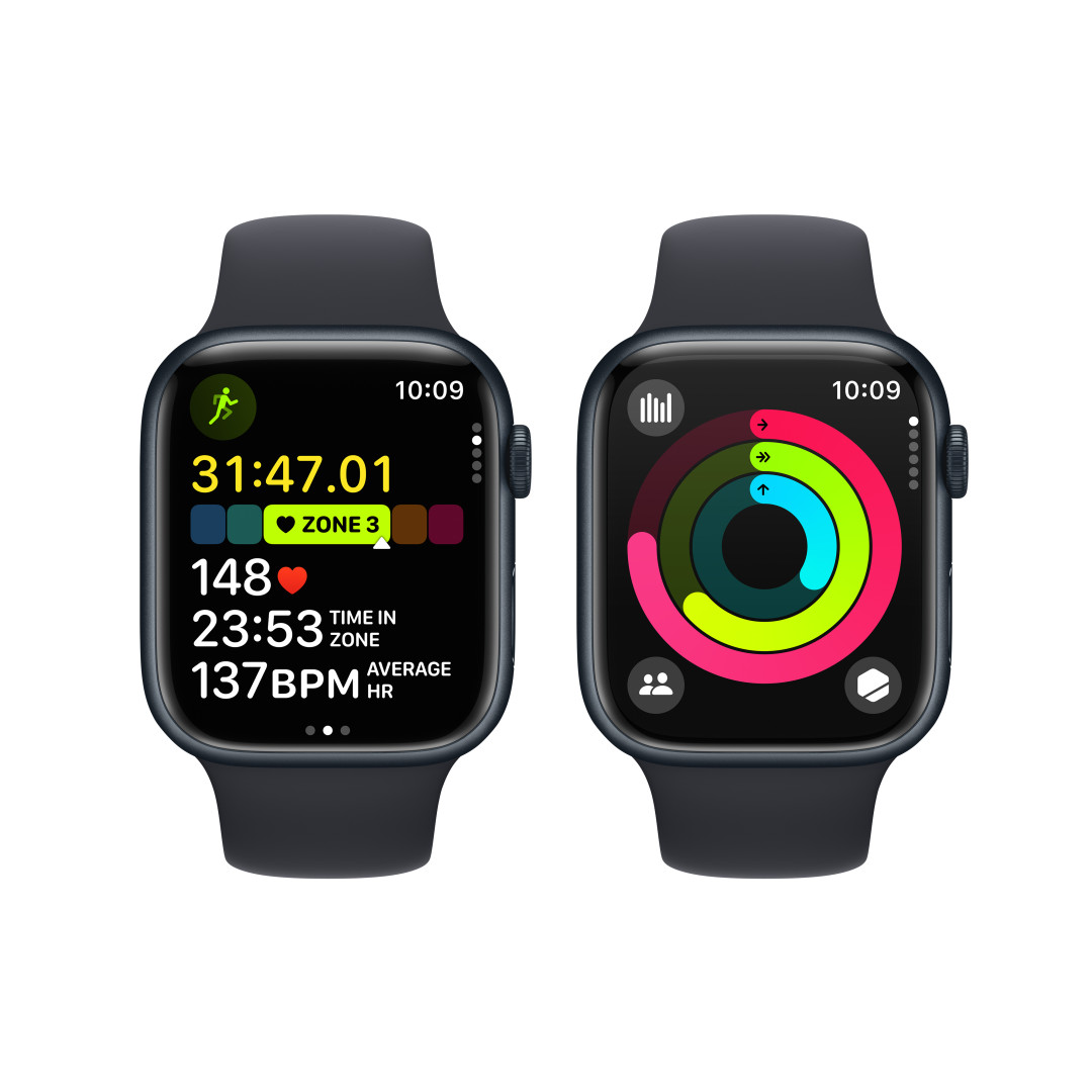 Apple Watch Series 9 45mm Cellular Temně inkoustový hliník s temně inkoustovým sportovním řemínkem - M/L