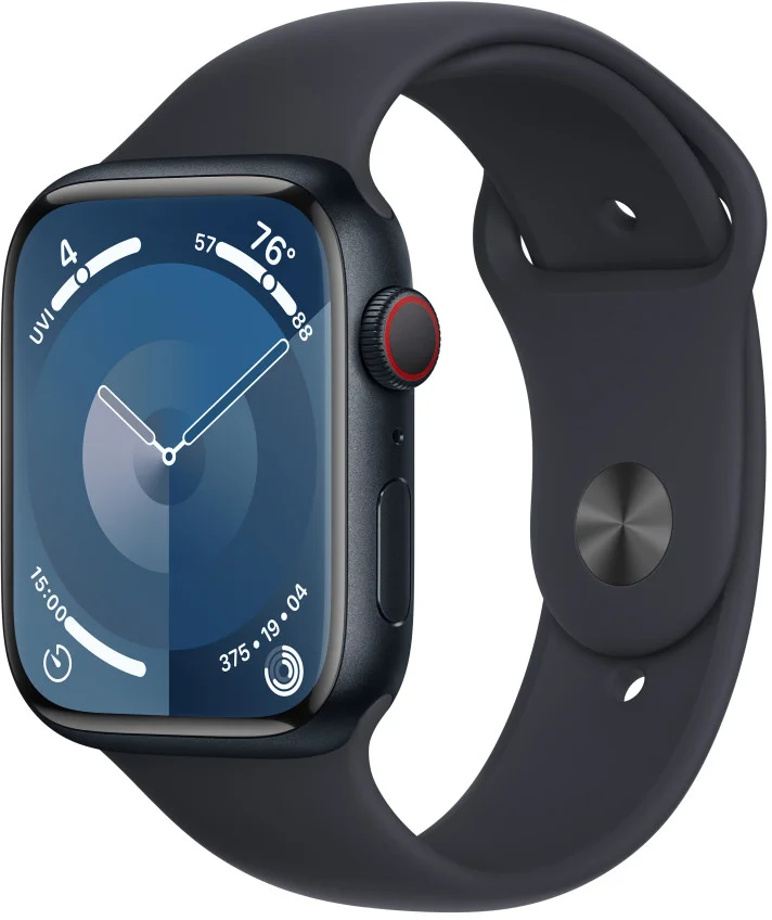Apple Watch Series 9 45mm Cellular Temně inkoustový hliník s temně inkoustovým sportovním řemínkem - M/L
