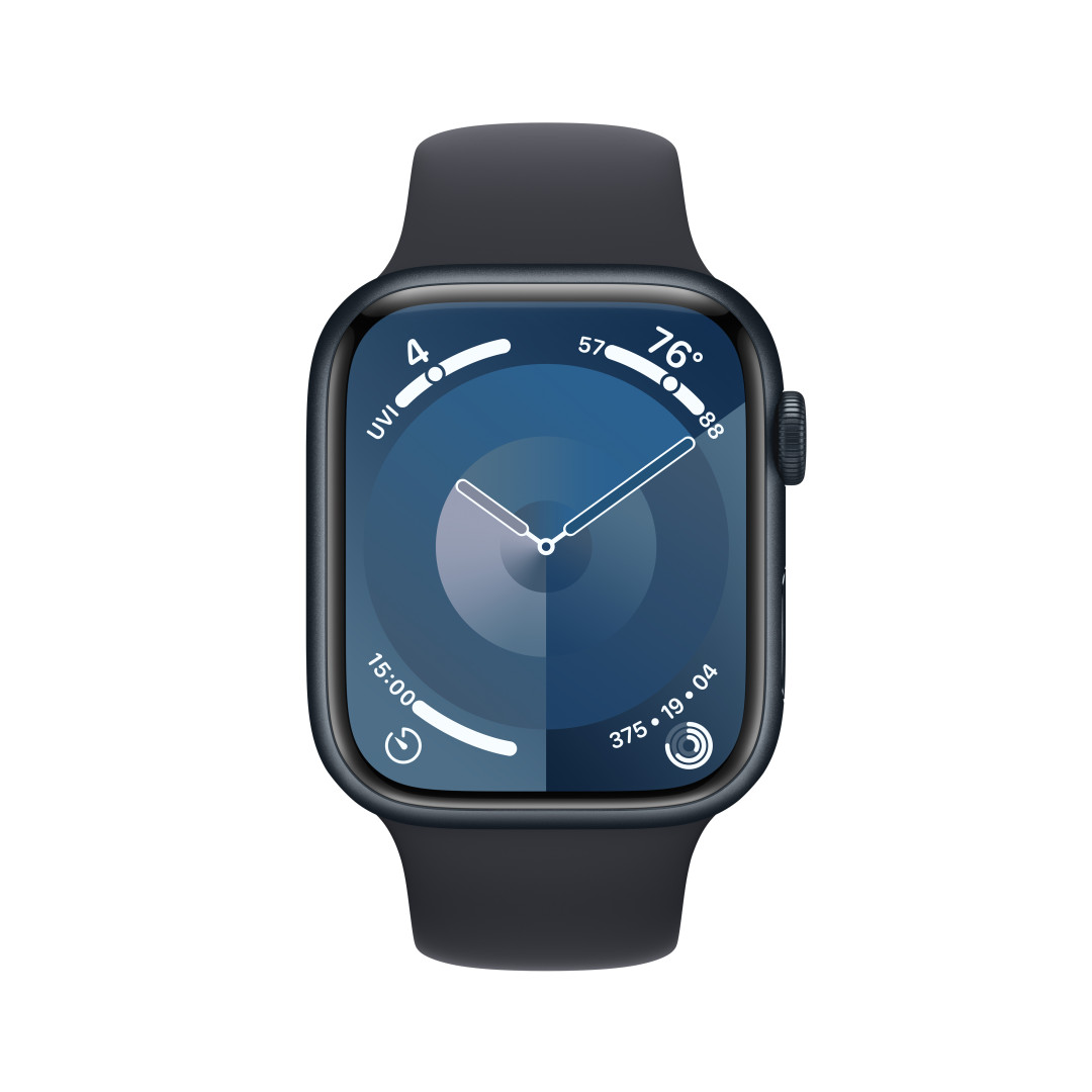 Apple Watch Series 9 45mm Cellular Temně inkoustový hliník s temně inkoustovým sportovním řemínkem -S/M