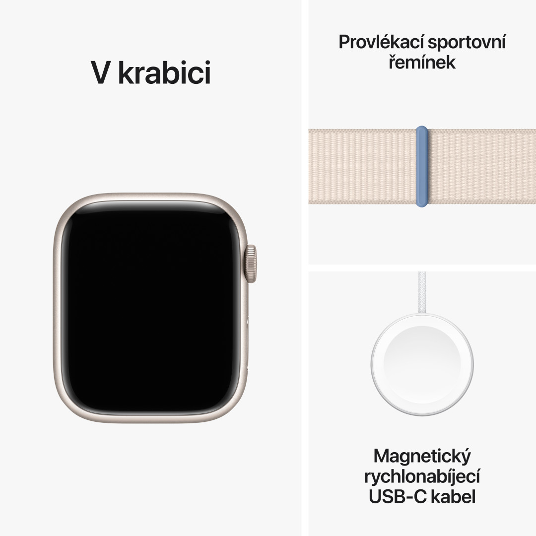 Apple Watch Series 9 45mm Hvězdně bílý hliník s hvězdně bílým provlékacím sportovním řemínkem