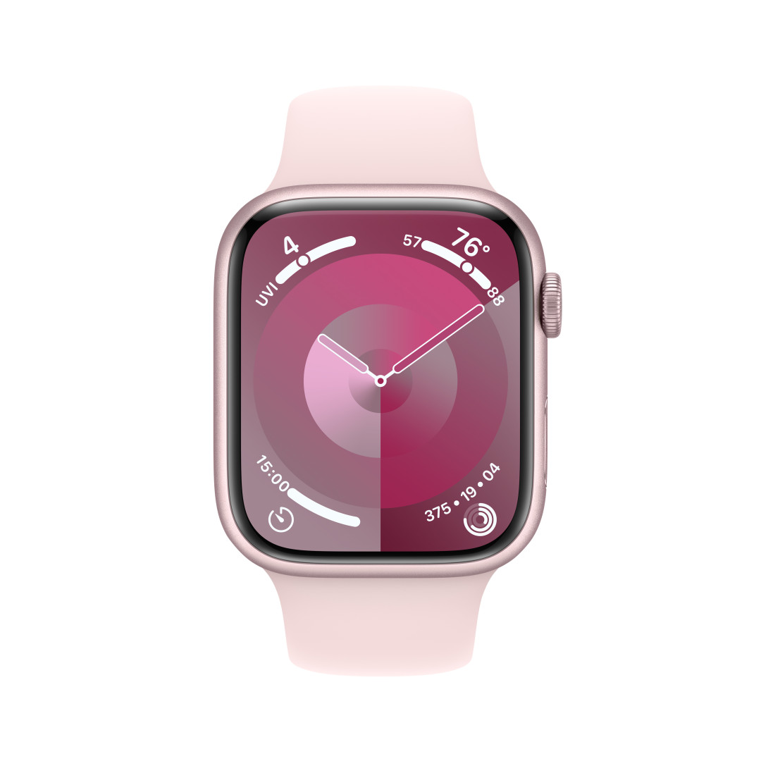 Apple Watch Series 9 45mm Růžový hliník se světle růžovým sportovním řemínkem - M/L