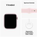 Apple Watch Series 9 45mm Růžový hliník se světle růžovým sportovním řemínkem - S/M