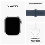 Apple Watch Series 9 45mm Stříbrný hliník s ledově modrým sportovním řemínkem - S/M