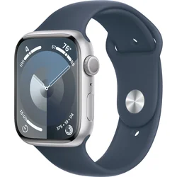 Apple Watch Series 9 45mm Stříbrný hliník s ledově modrým sportovním řemínkem - S/M