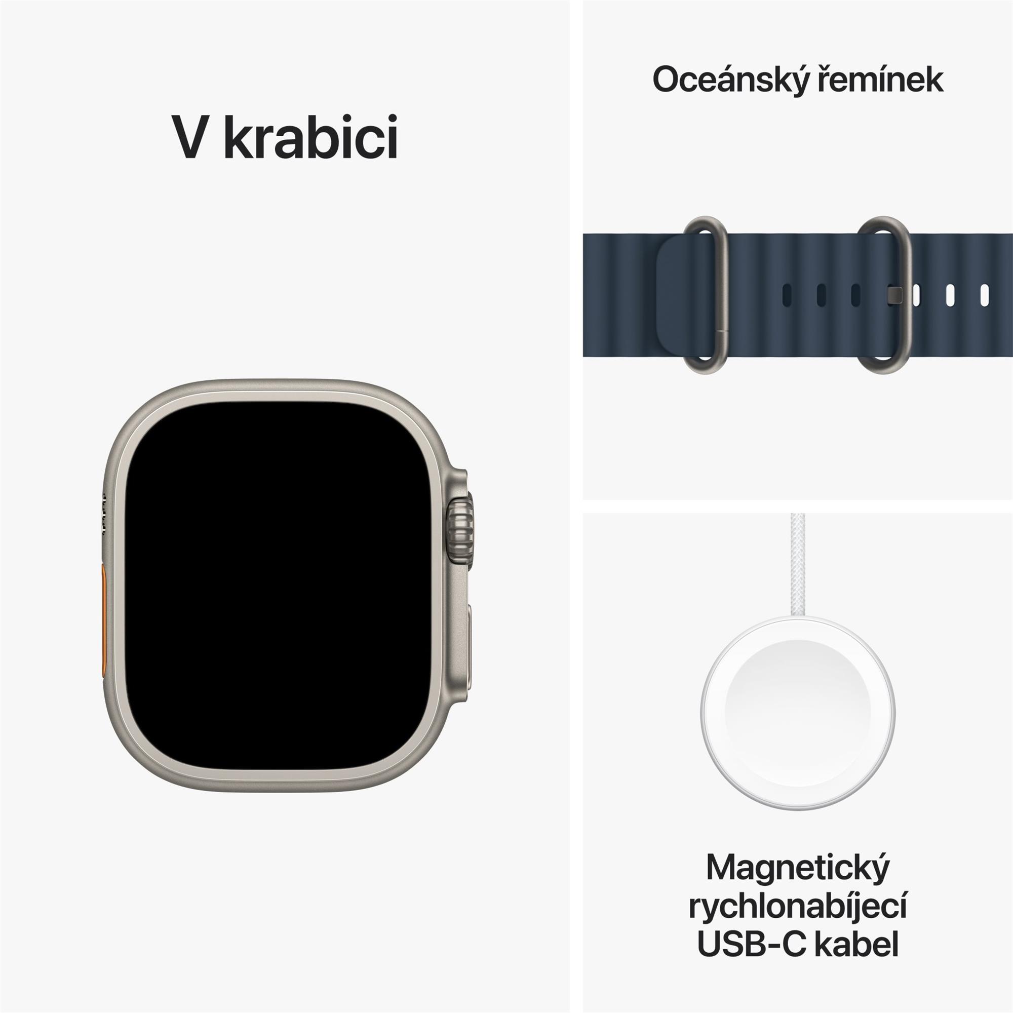 Apple Watch Ultra 2 49mm titanové pouzdro s modrým oceánským řemínkem