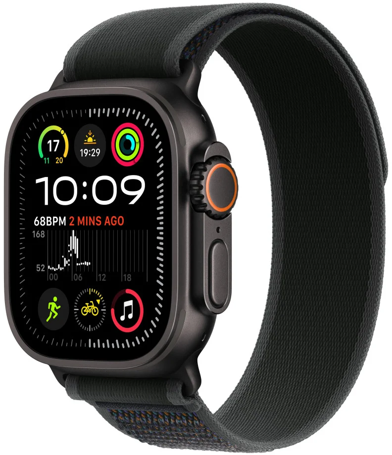 Apple Watch Ultra 2 GPS + Cellular 49 mm čierne titánové puzdro s čiernou slučkou Trail Loop - S/M (MX4U3CS/A)