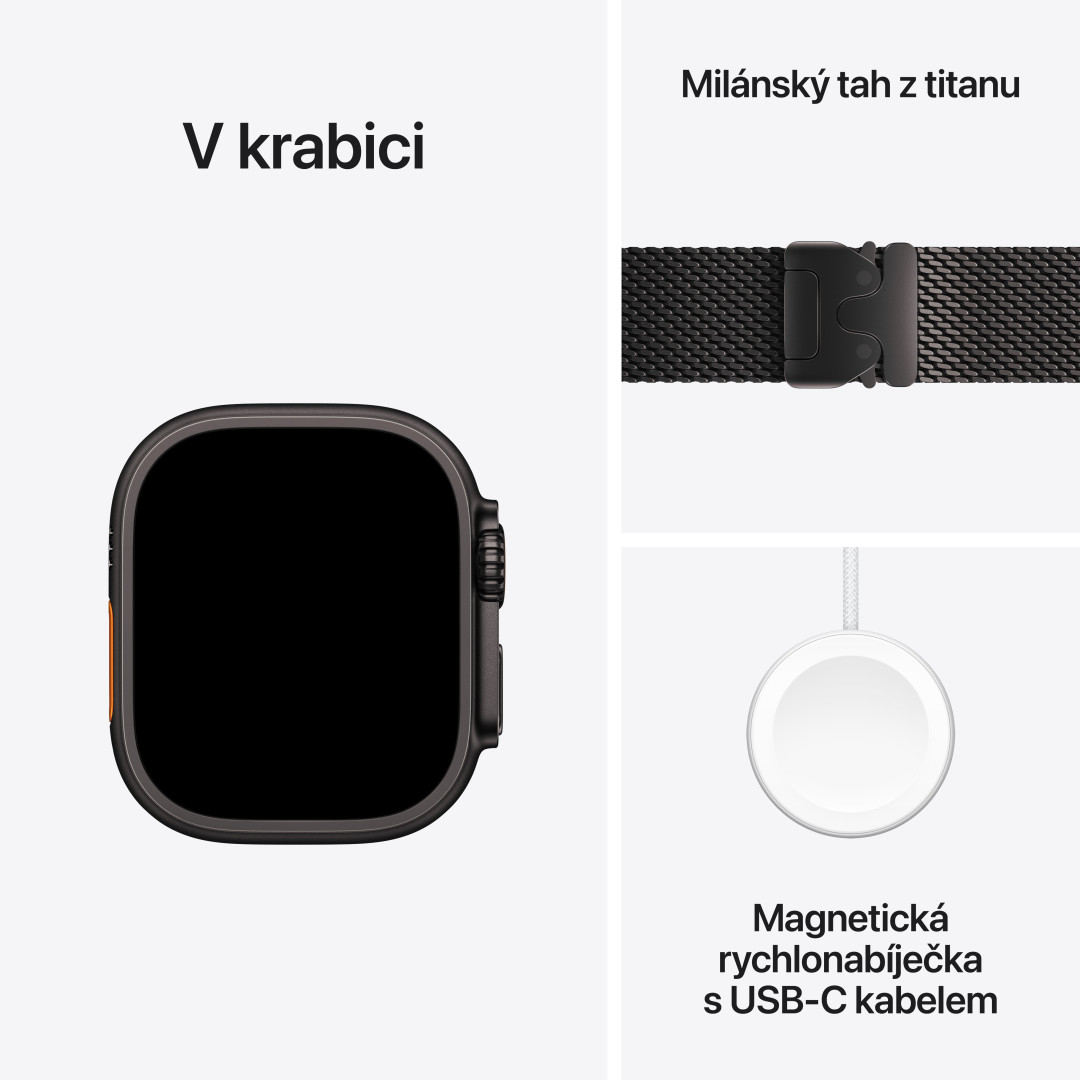 Apple Watch Ultra 2 GPS + Cellular 49 mm čierne titánové puzdro s čiernou titánovou milánskou slučkou - S (MX4W3CS/A)