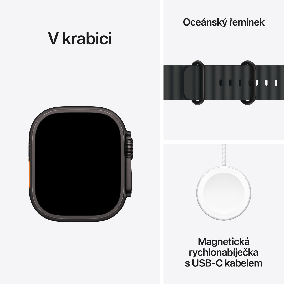Apple Watch Ultra 2 GPS + Cellular 49 mm čierne titánové puzdro s čiernym oceánskym remienkom (MX4P3CS/A)