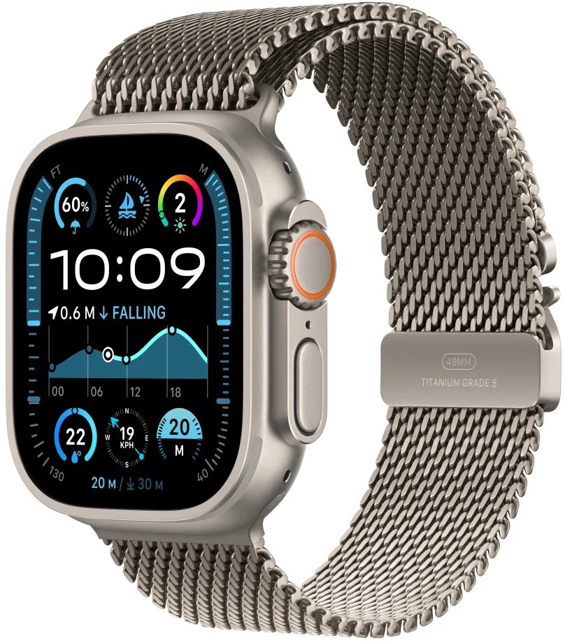 Apple Watch Ultra 2 GPS + Cellular 49mm Natural Titanium Case with Natural Titanium Milanese Loop - L (MX5T3CS/A)