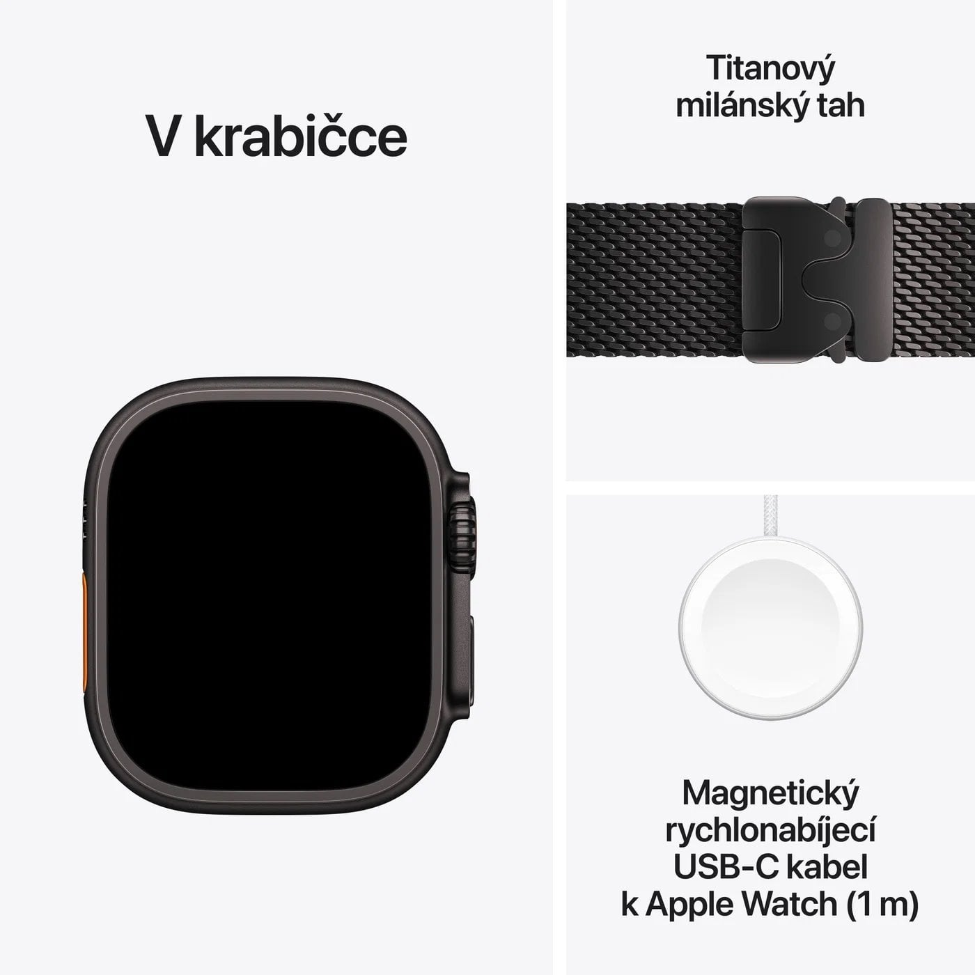 Apple Watch Ultra 4 GPS + Cellular 49 mm, čierne titánové puzdro s čiernym titánovým milánskym remienkom – M