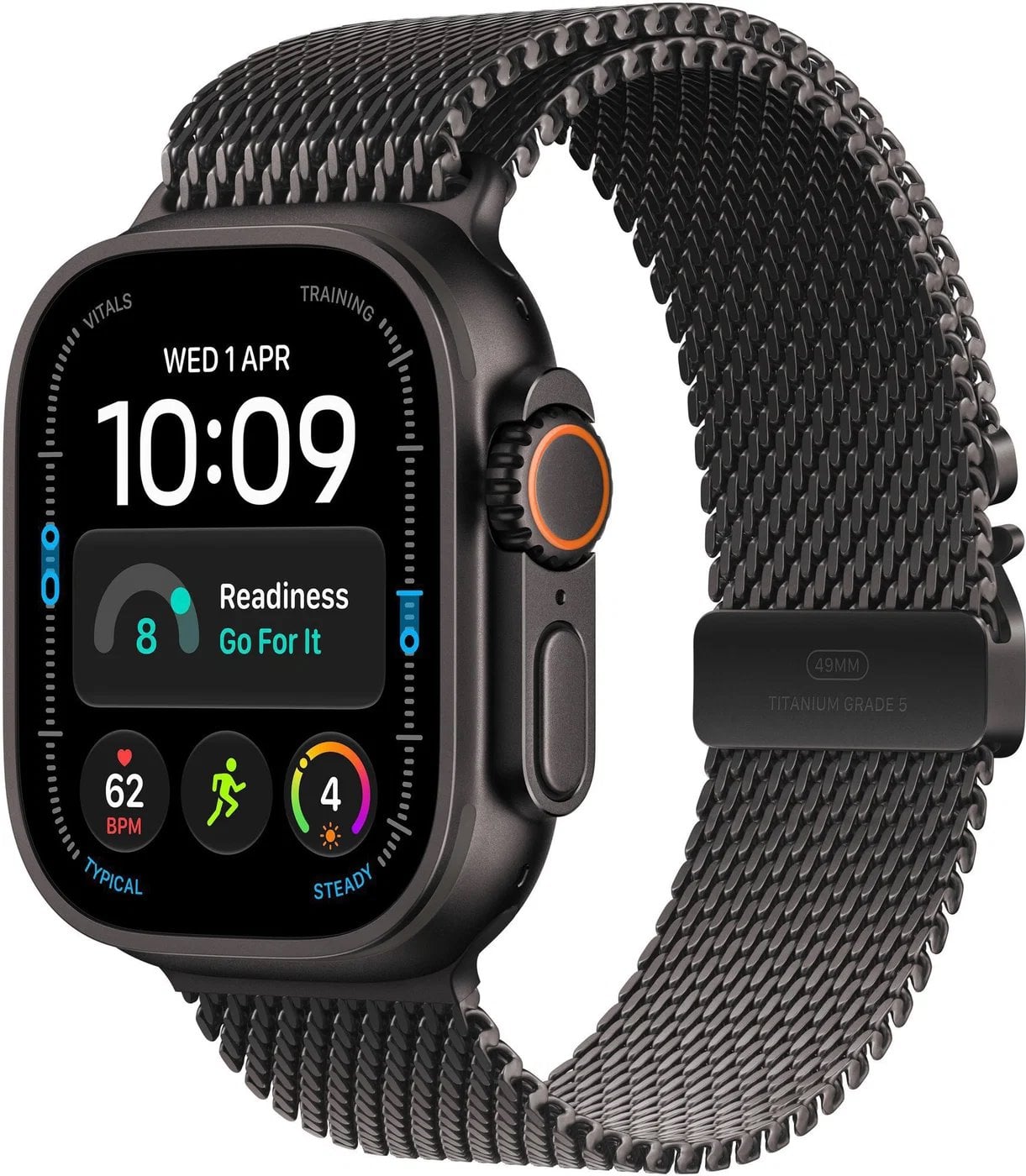 Apple Watch Ultra 4 GPS + Cellular 49 mm, čierne titánové puzdro s čiernym titánovým milánskym remienkom – M