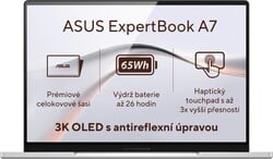 ASUS ExpertBook A7 A7406CMA-OLEDC716512X Lunar Silver celokovový (bez adaptéru) 3 roky záruka Next Business Day