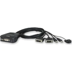 ATEN 2-port DVI KVM USB mini, integrované kabely, tlačítko pro přepínání