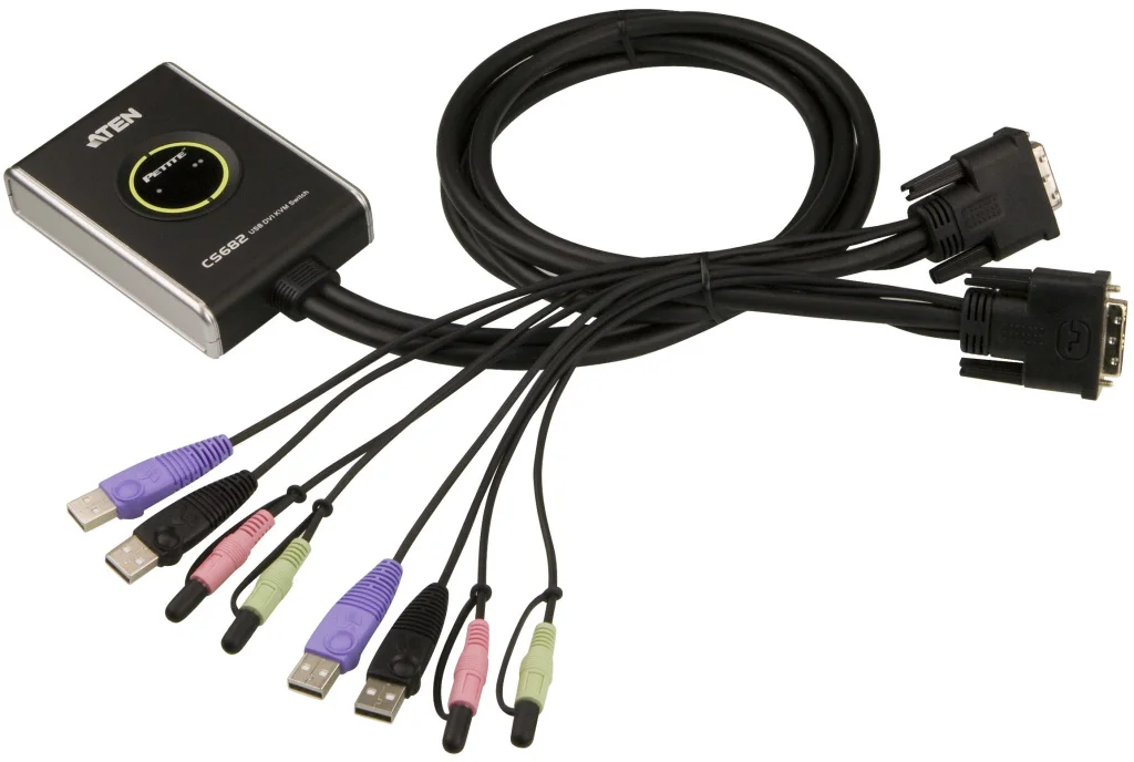 ATEN 2-port DVI KVMP USB2.0, mini, audio, 1.2m CS-682