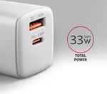 AXAGON ACU-PQ33W, GaN nabíječka do sítě 33W, USB-A + USB-C, bílá