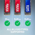 AXAGON ADM2-AM USB-A 10Gb/s - adaptér M.2 NVMe a SATA SSD, kábel USB-A 10 cm