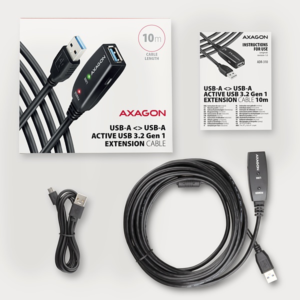 AXAGON ADR-310, aktívny predlžovací/opakovací kábel USB 3.2 Gen 1 A-M -> A-F, 10 m