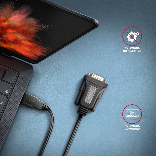 AXAGON ADS-1PQN, USB-A 2.0 na sériový RS-232 DB9-M FTDI adaptér / kábel 1,5 m