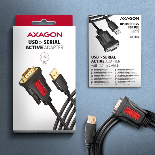 AXAGON ADS-1PSN, USB-A 2.0 - sériový RS-232 adaptér / kabel 1.5m