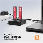 AXAGON ADSA-M2C22L, dokovacia stanica USB-C s rýchlosťou 20 Gb/s pre 2× SSD M.2 NVMe s funkciou klonovania