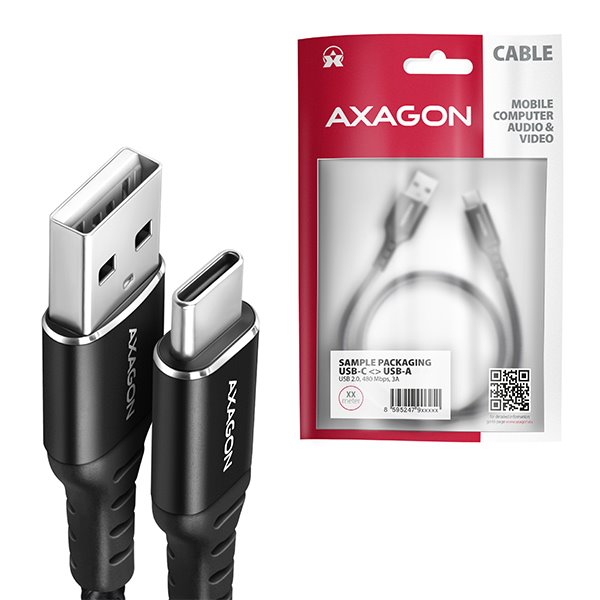 AXAGON BUCM-AM20AB, HQ kabel USB-C <-> USB-A, 2m, USB 2.0