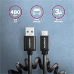 AXAGON BUCM-AM20TB, TWISTER kábel USB-C <-> USB-A, 1,1 m, USB 2.0, 3A, ALU, tpe, čierny