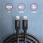 AXAGON BUCM-CM15AB, HQ kábel USB-C <-> USB-C, 1,5 m, USB 2.0, PD 60W 3A, ALU, opletenie, čierny