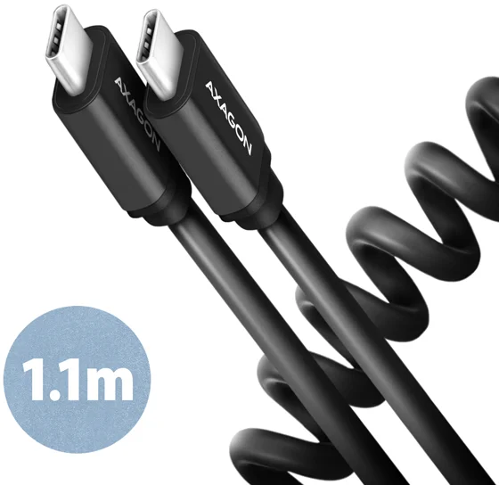 AXAGON BUCM-CM20TB, TWISTER kabel USB-C <-> USB-C, 1.1m, USB 2.0, PD 60W 3A, ALU, tpe, černý
