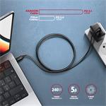 AXAGON BUCM2-CM10AB, CHARGE kábel USB-C <-> USB-C, 1 m, Hi-Speed USB, PD 240W 5A, ALU, opletenie, čierny